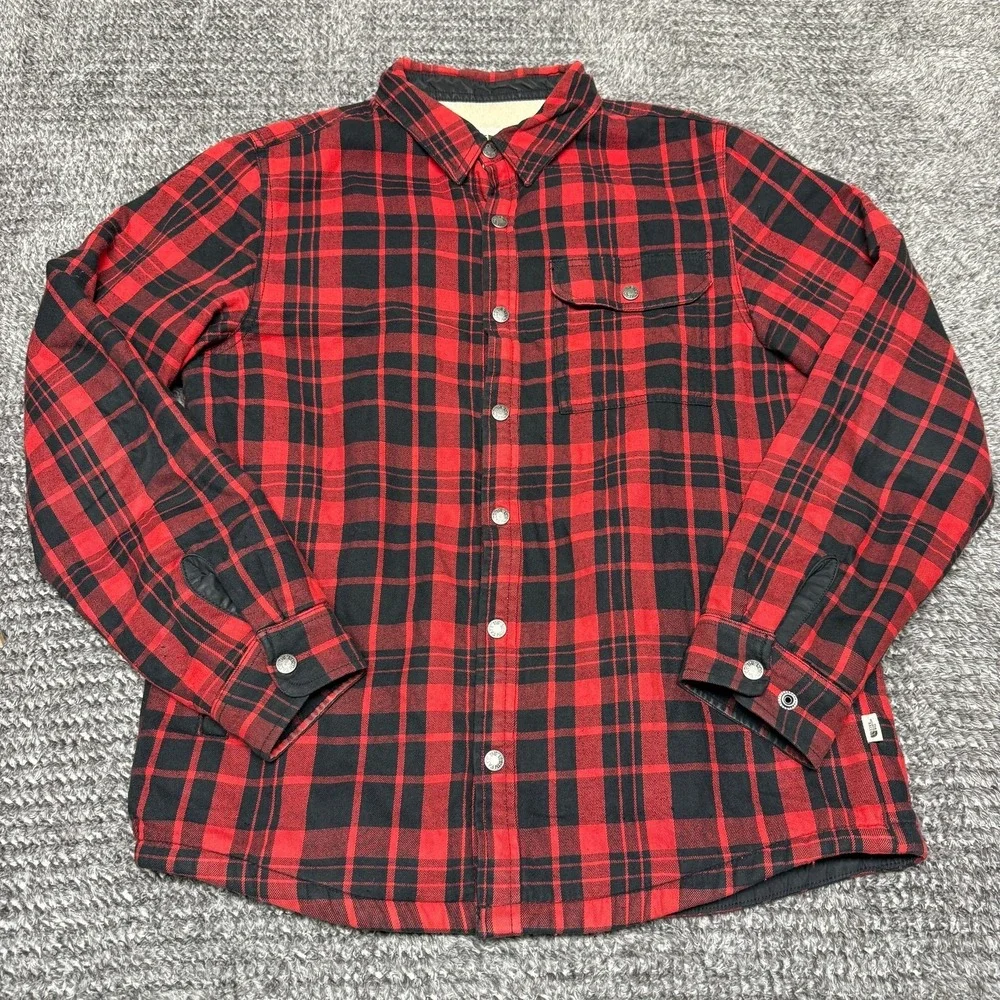 The North‎ Face Mens M Red Black Plaid Flannel Shirt Jacket Sherpa Lined Snap